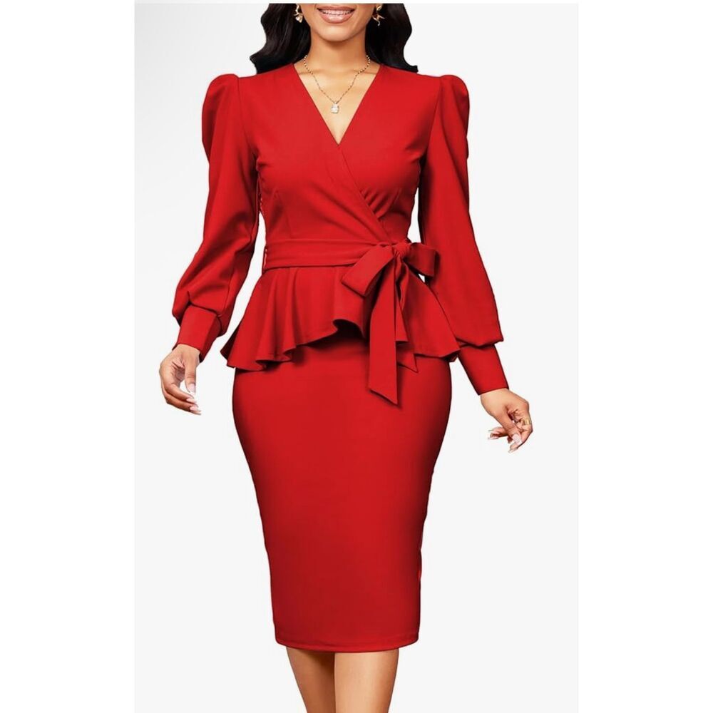 NEW Long Sleeve Career Pencil Vintage Peplum Dress 3X NO BELT